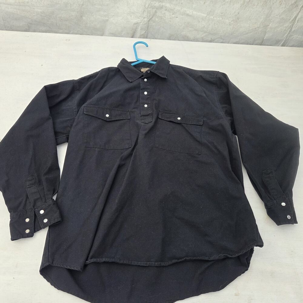 Vtg Guide Gear 1/4 Pearl Snap Shirt Mens XL Long Sleeve Western Black Heavy